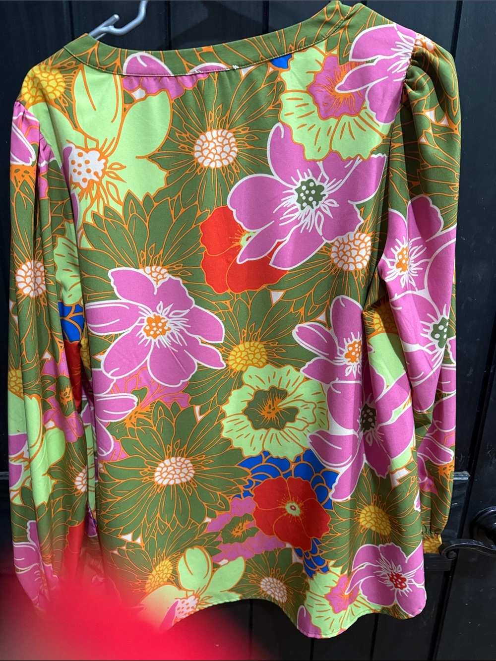 JODIFL Green Pink Floral V-Neck Blouse - Picture 5 of 5